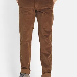 Octave Men Brown Solid Trousers-image-78