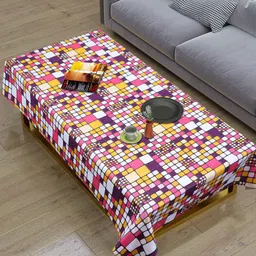 Dakshya Industries White & Purple Printed Rectangular 4-Seater Table Cover image 2