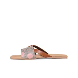 ZOUK Women Grey Printed One Toe Flats with Embroidered image 4