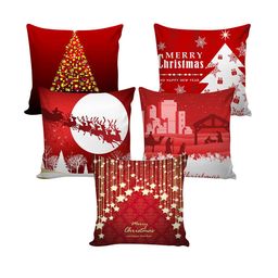AEROHAVEN Set Of 5 Red & White Printed Christmas Square Cushion Covers image 3