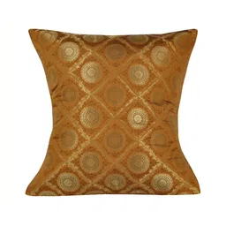 Lal Haveli Brown & Gold Toned Ethnic Motifs Square Cushion Cover-image-78