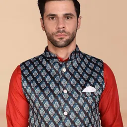 PRINTCULTR Regular Pure Cotton Kurta with Trousers & Nehru jacket image 2