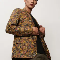 SHOWOFF Slim-Fit Printed Notched Lapel Collar Single Breasted Cotton Casual Blazer-picture-50