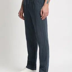 THE BEAR HOUSE Men Striped Tapered Fit Pleated Trousers-image-89