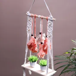 Akaar Dcor White & Peach-Coloured Boho Macrame Wall Shelf image 5