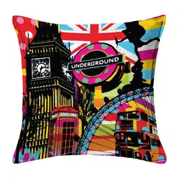 HOUZZCODE Off White & Black Set of 2 Conversational Square Cushion Covers image 2
