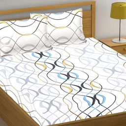 HASHCART White & Grey Geometric Cotton 210 TC Queen Bedsheet Set-2.40 m x 2.25 m-41