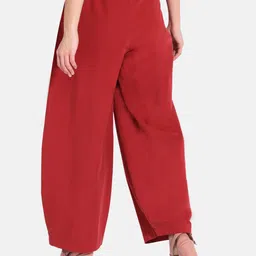 GRASS by Gitika Goyal Women Red Solid Parallel Trousers image 2