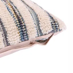 Aura Cream-Coloured & Grey Set of 2 Striped Woollen Rectangle Cushion Covers image 3