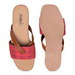 ZOUK Women Red Floral Printed Open Toe Flats with Bows image 4