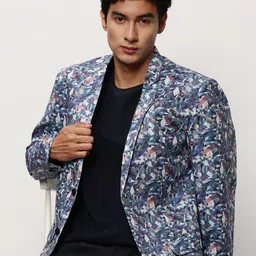 SHOWOFF Geometric Printed Slim-Fit Single-Breasted Cotton Blazer-image-8