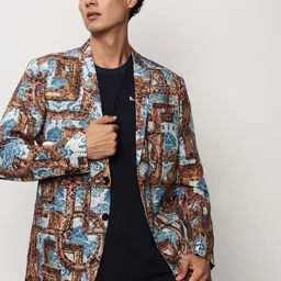 SHOWOFF Printed Notched Lapel Single Breasted Blazer-picture-8