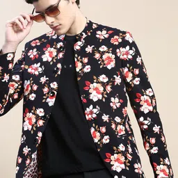 SHOWOFF Floral Printed Slim-Fit Cotton Bandhgala Blazer-picture-36