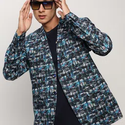 SHOWOFF Printed Notched Lapel Collar Single Breasted Slim-Fit Cotton Casual Blazer-picture-5