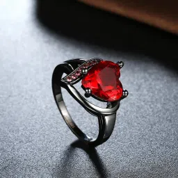 Valentine Special Red Crystal Heart Ring Gun Plated Ring for Women Alloy Crystal Platinum Plated Ring-image-6
