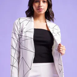 FableStreet Printed Front Open Shawl-Neck Blazers image 3