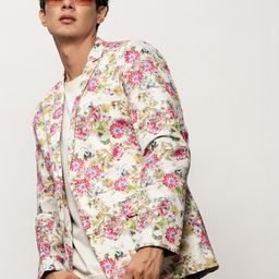 SHOWOFF Printed Notched Lapel Collar Single Breasted Slim-Fit Cotton Casual Blazer-picture-11