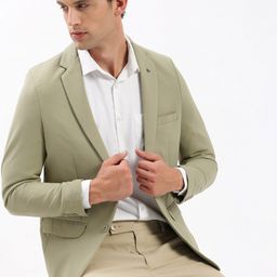 SHOWOFF Slim-Fit Notched Lapel Chambray Single Breasted Blazer-image-86