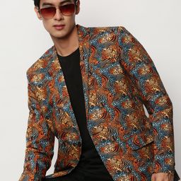 SHOWOFF Animal Printed Slim-Fit Notched Lapel Collar Single Cotton Breasted Blazer-image-84