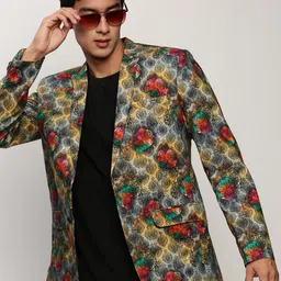 SHOWOFF Ethnic Motifs Printed Slim-Fit Single Breasted Cotton Blazer-image-47
