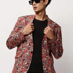 SHOWOFF Abstract Printed Slim-Fit Single Breasted Cotton Blazer-image-26