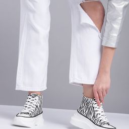 Kook N Keech Women White 7 Black Animal Printed Sneakers-image-23