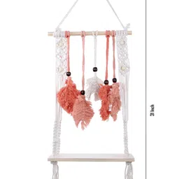 Akaar Dcor White & Peach-Coloured Boho Macrame Wall Shelf image 3