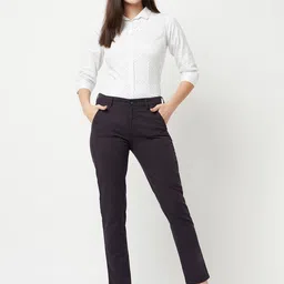 Crimsoune Club Women Navy Blue Urban Slim Fit Cotton Trousers-picture-35