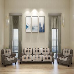 ROMEE Set Of 6 Cream-Coloured & Black Checked Sofa Covers image 4