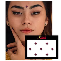 Comet Busters Set of 7 Embellished Designer Bindis - Maroon image 3
