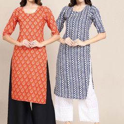 7Threads Women Pack of 2 Geometric Printed Crepe Kurta-image-72