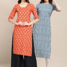 KALINI Women Multicoloured Ethnic Motifs Printed Summer Sheers Crepe Kurta-17