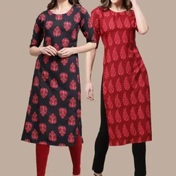 KALINI Women Pack of 2 Geometric Printed Crepe Kurta-image-47