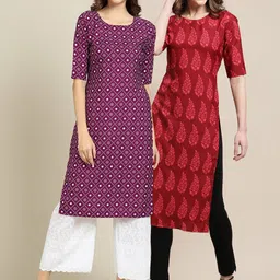 KALINI Women Purple & Maroon Set Of 2 Ethnic Motifs Printed Crepe Kurta-image-75