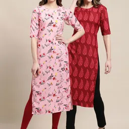 KALINI Women Pink & Red Set Of 2 Ethnic Motifs Printed Crepe Kurta-20