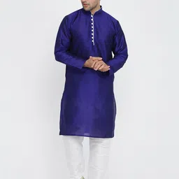 ROYAL KURTA Men Blue Thread Work Summer Sheers Kurta-image-33