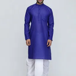 ROYAL KURTA Men Blue Thread Work Summer Sheers Kurta-image-74