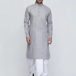ROYAL KURTA Men Grey Thread Work Summer Sheers Kurta-picture-28