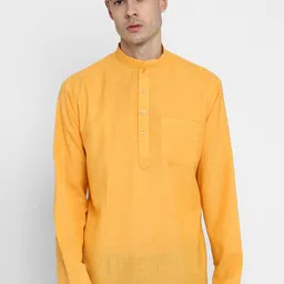 ROYAL KURTA Men Mustard Yellow Patchwork Summer Sheers Kurta-picture-27