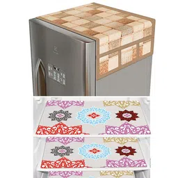 Dakshya Industries Blue & Brown 6 Pieces Printed Refrigerator Covers & Mats-image-54