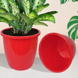 Kuber Industries Red 4 Pieces Textured Planters Pots-17