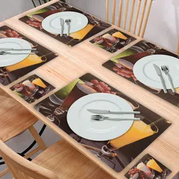 Kuber Industries Set of 6 Brown Printed Table Placemats & Coasters Set image 1