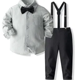 StyleCast x Revolte Boys Grey & Black Shirt Collar Striped Shirt with Trousers-image-30