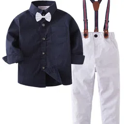 StyleCast Boys Navy Blue Shirt & Trousers With Suspenders-picture-0