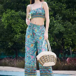 Berrylush Floral Printed Crop Top & Trousers-image-89