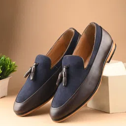 House of Pataudi Men Colourblocked PU Loafers-picture-51
