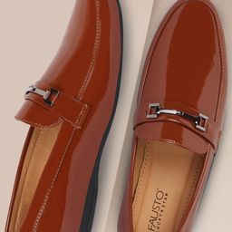 FAUSTO Men Tan Solid Formal Loafers Shoes-image-69