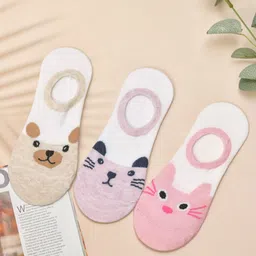 Yellow Bee Girls Pack Of 3 Patterned Cotton Shoe Liners Socks-17