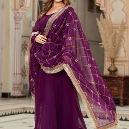GRISHU COLLECTION Embroidered Sequinned Empire Anarkali Kurta With Trouser & Dupatta image 4