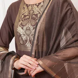 Vishudh Taupe Ethnic Motifs Printed Regular Kurta with Trouser & Dupatta image 5